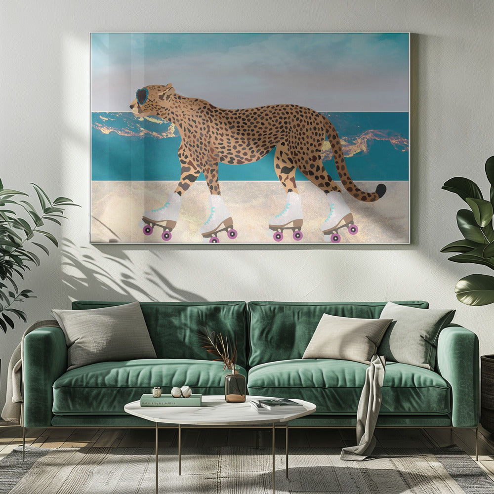 Wall art Cheetah Rollerskating Landscape Beach 01