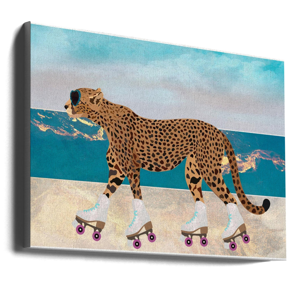 Wall art Cheetah Rollerskating Landscape Beach 01