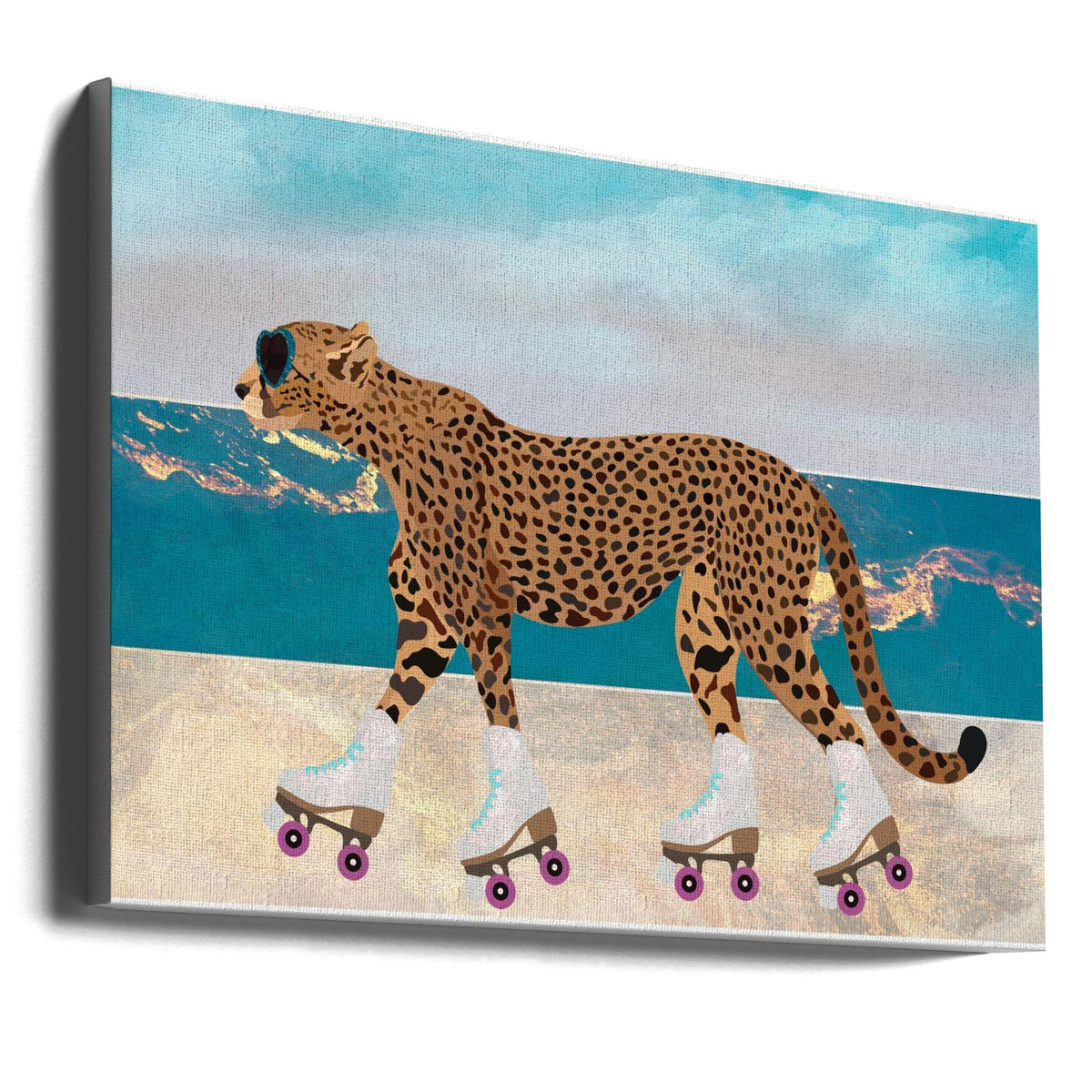 Wall art Cheetah Rollerskating Landscape Beach 01