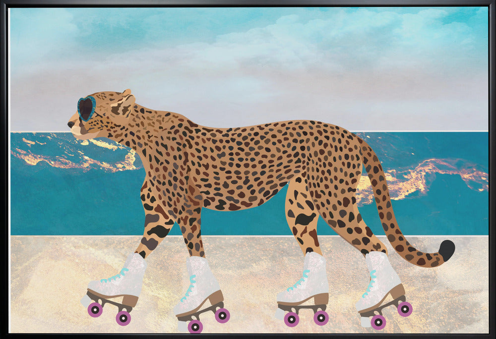 Wall art Cheetah Rollerskating Landscape Beach 01