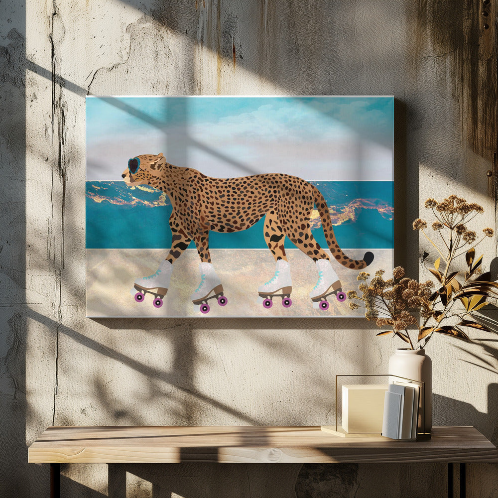 Wall art Cheetah Rollerskating Landscape Beach 01