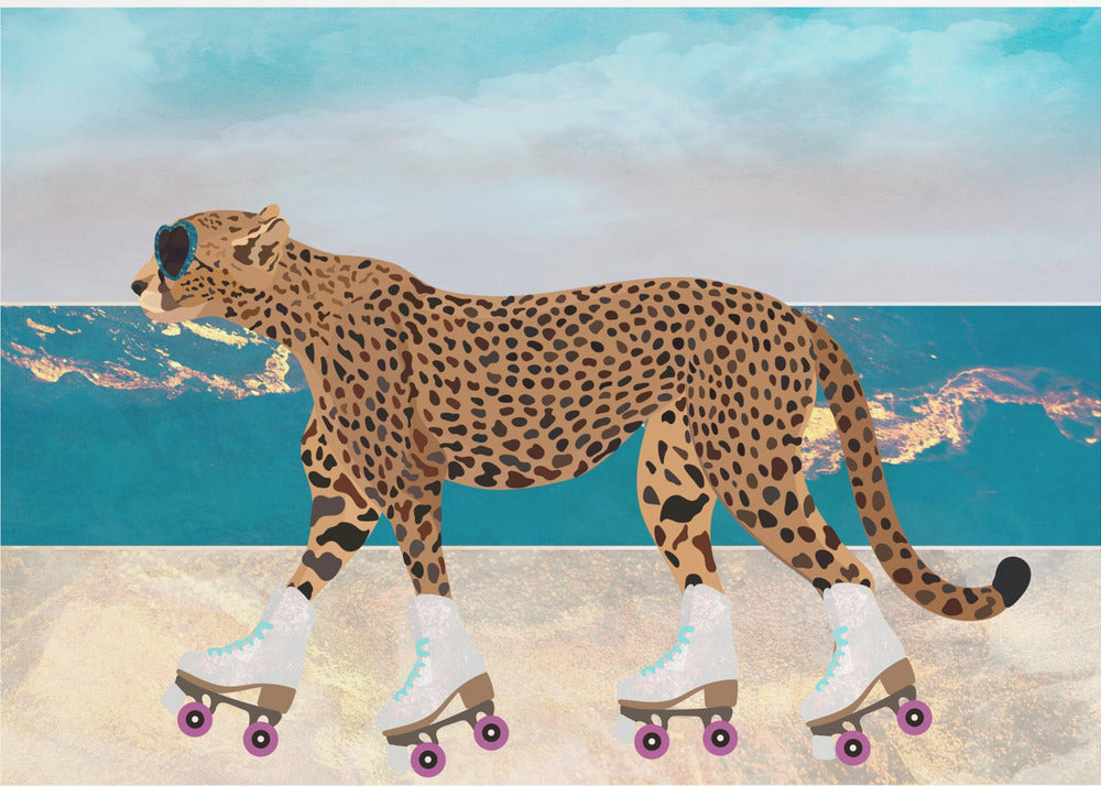 Wall art Cheetah Rollerskating Landscape Beach 01